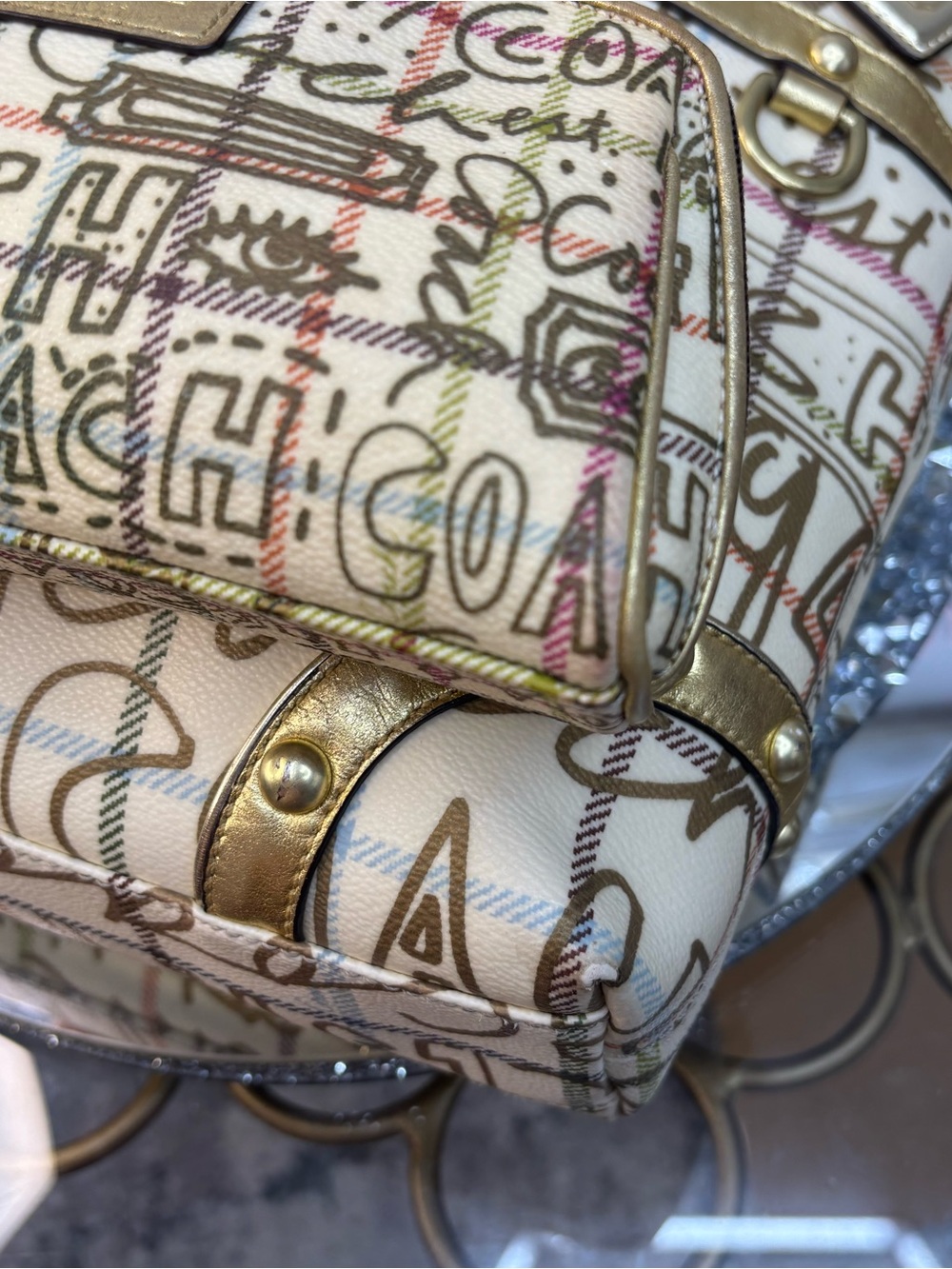 Coach 2009 Heritage Tattersall Graffiti Gold Tote W/ matching cosmetic pouch EUC - Picture 14 of 16